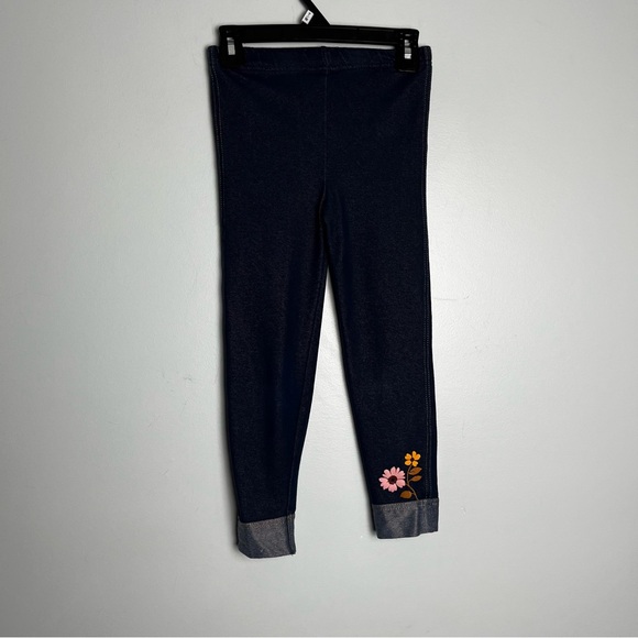 Girls Navy Blue Stretchy Leggings Size 6X Floral Print Cuffed Hem Comfy Fit - Picture 1 of 6